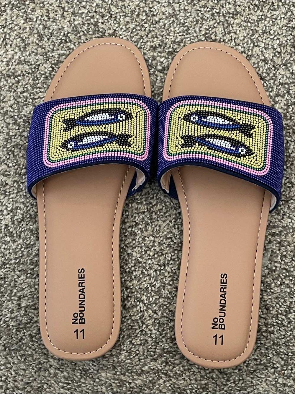 No Boundaries Navy Beaded Sardine Slide Sandals